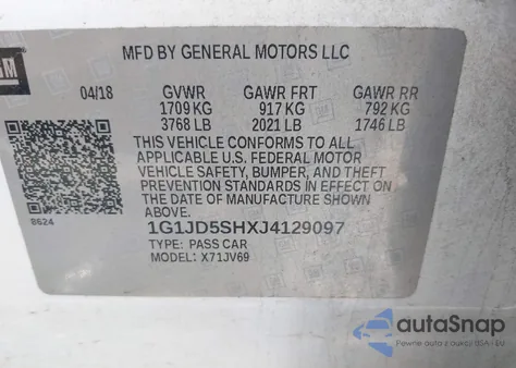 2018 Chevrolet Sonic Lt Auto z USA, uszkodzony, nr VIN 1G1JD5SHXJ4129097